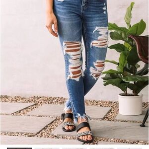 Trendy Distressed Blue Skinny Jeans